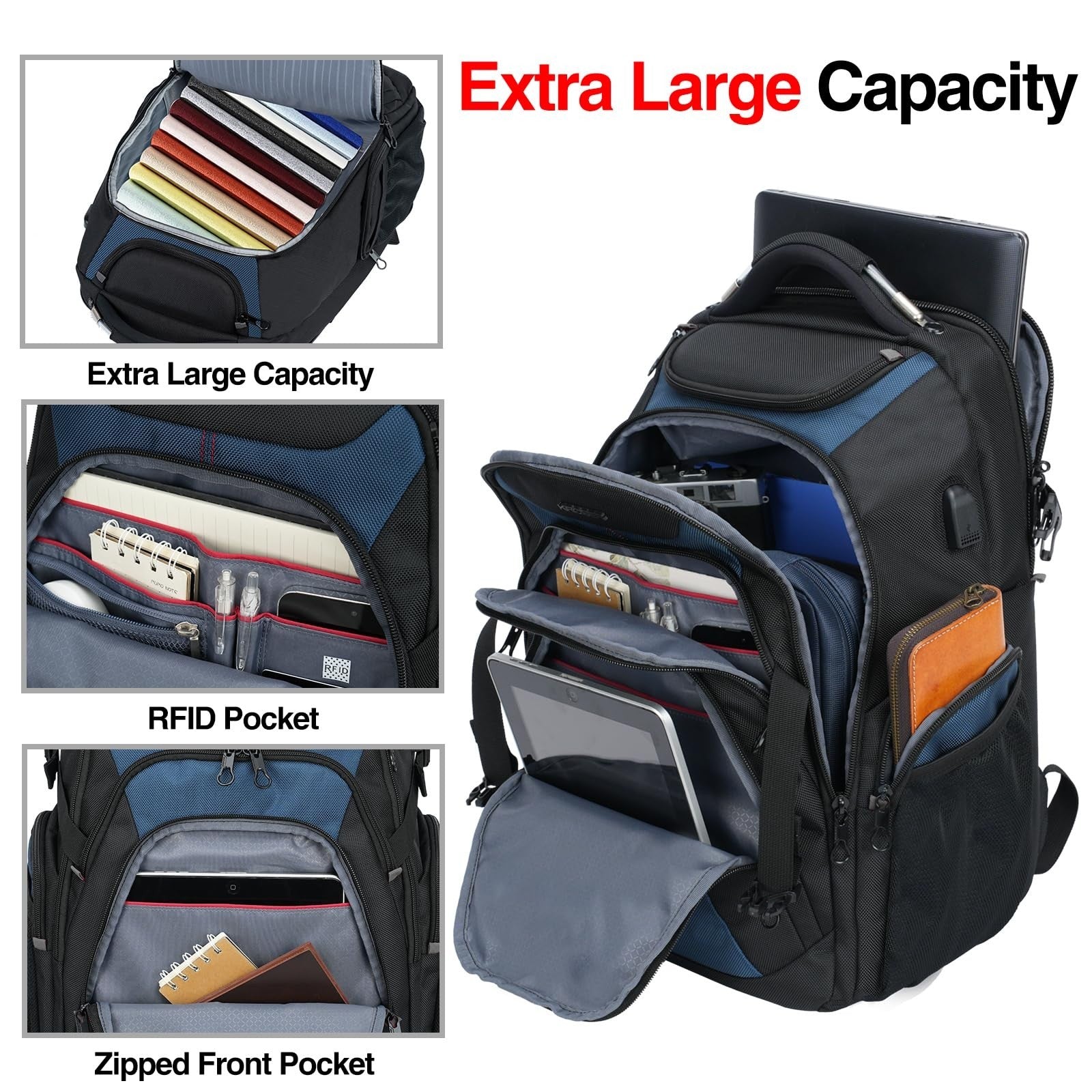 Large 18.4" Laptop Backpack for Men, Stylish Computer Bag, Water Resistant, Blac3