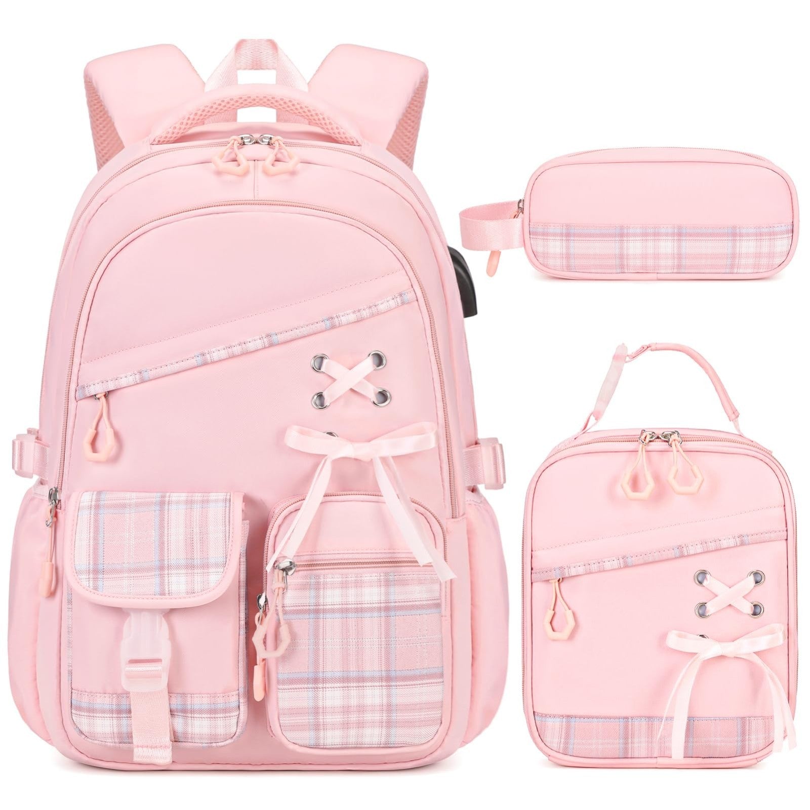 3PCS Girls School Backpack Set with Lunch Box & Pencil Pouch   Stylish & Durable1
