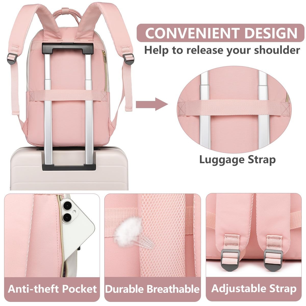 Stylish 15.6" Laptop Backpack for Women   Waterproof Travel Bag, Work & College4