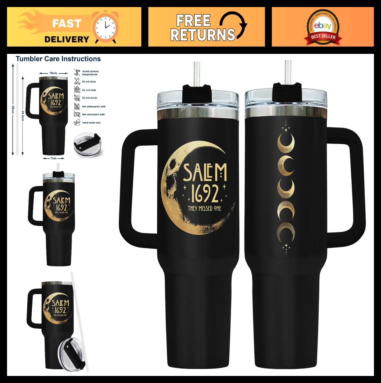 Spooky 40oz Tumbler with Handle & Straw   Insulated Cup for Halloween, Gifts for0