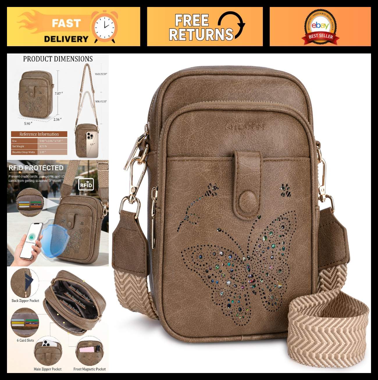 Stylish Leather Crossbody Bag for Women - Small Shoulder Purse with RFID Slots &0