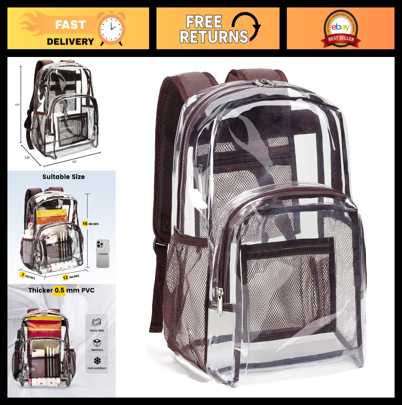 Heavy Duty Clear PVC Backpack with Reinforced Straps - Large Capacity for Colleg0
