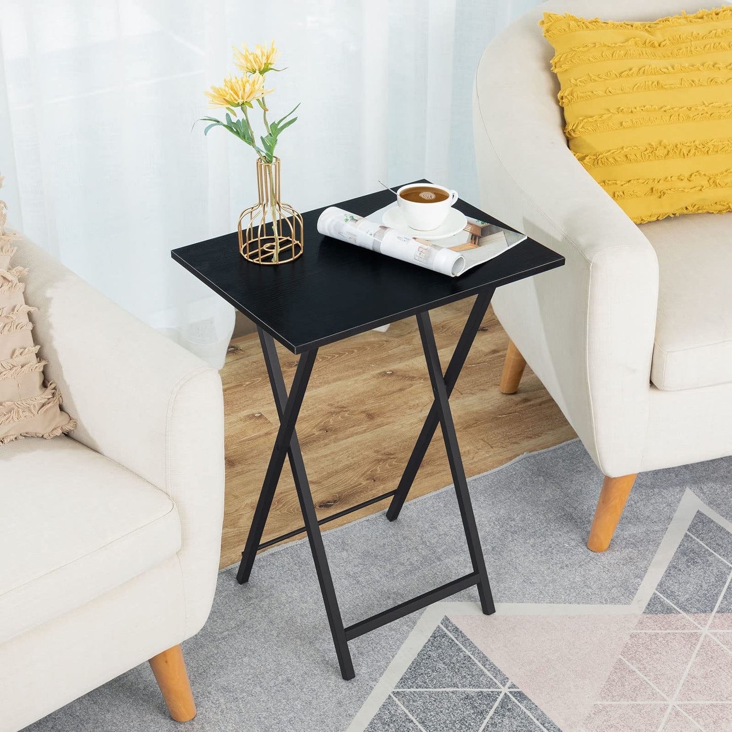 Set of 2 Folding TV Tray Tables - Space-Saving Snack Desks for Couch, Easy Assem3