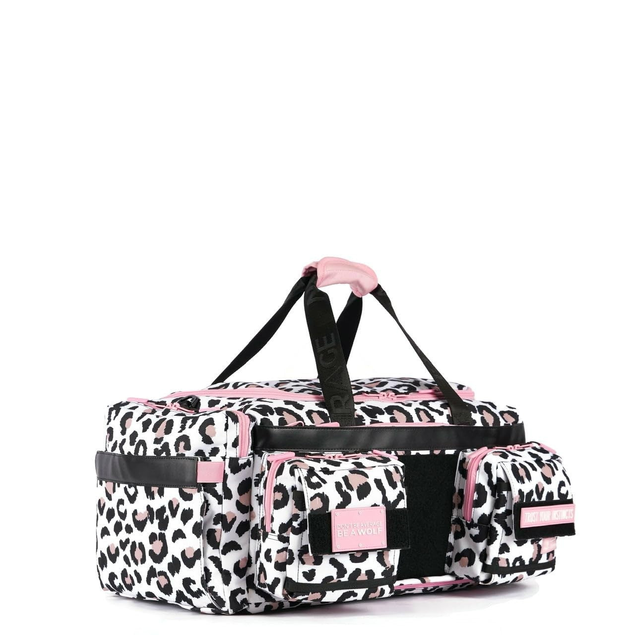 Ultimate 40L Gym Travel Duffle Bag with Rigid Frame   Leopard Pink Zip Design5