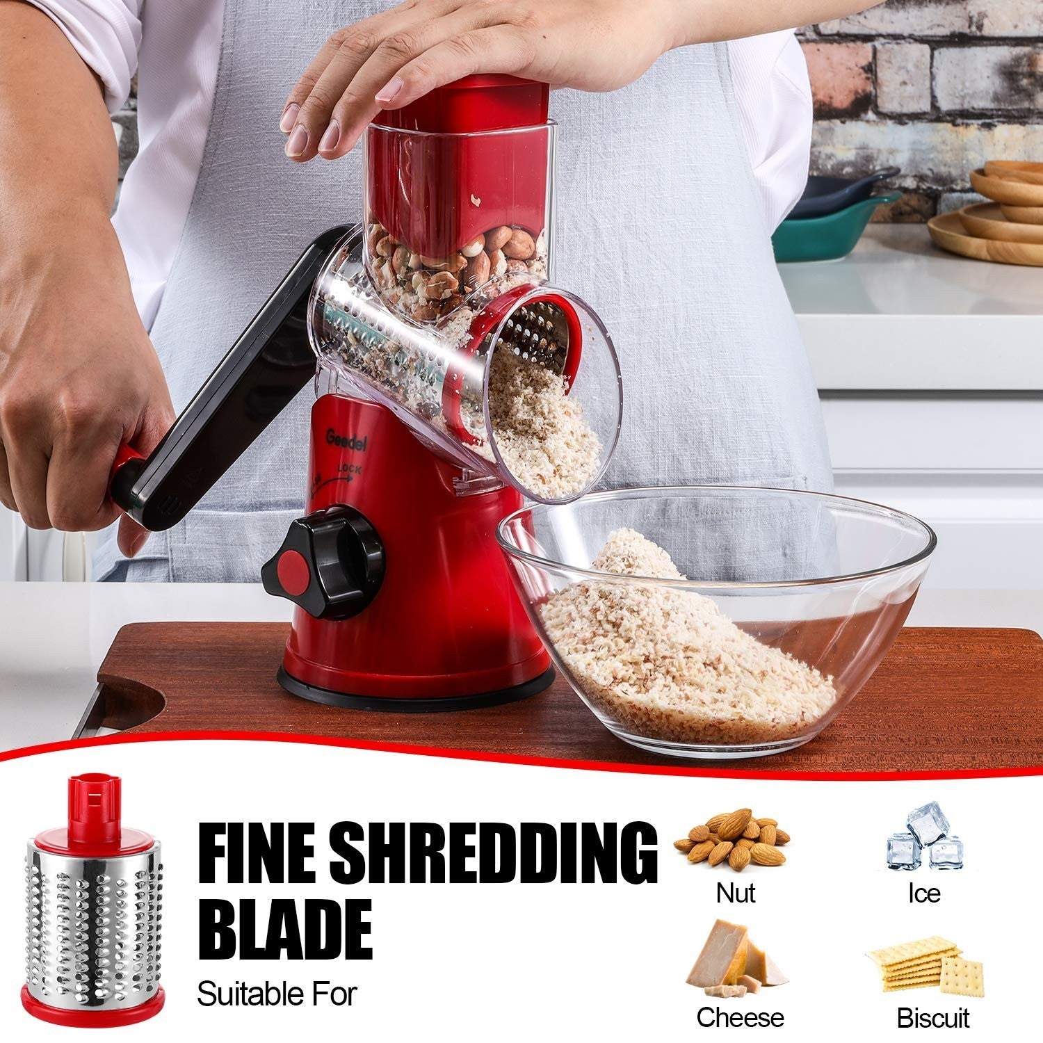 Rotary Cheese Grater & Vegetable Slicer   3 Blades, Stainless Steel, Fast Cuttin4