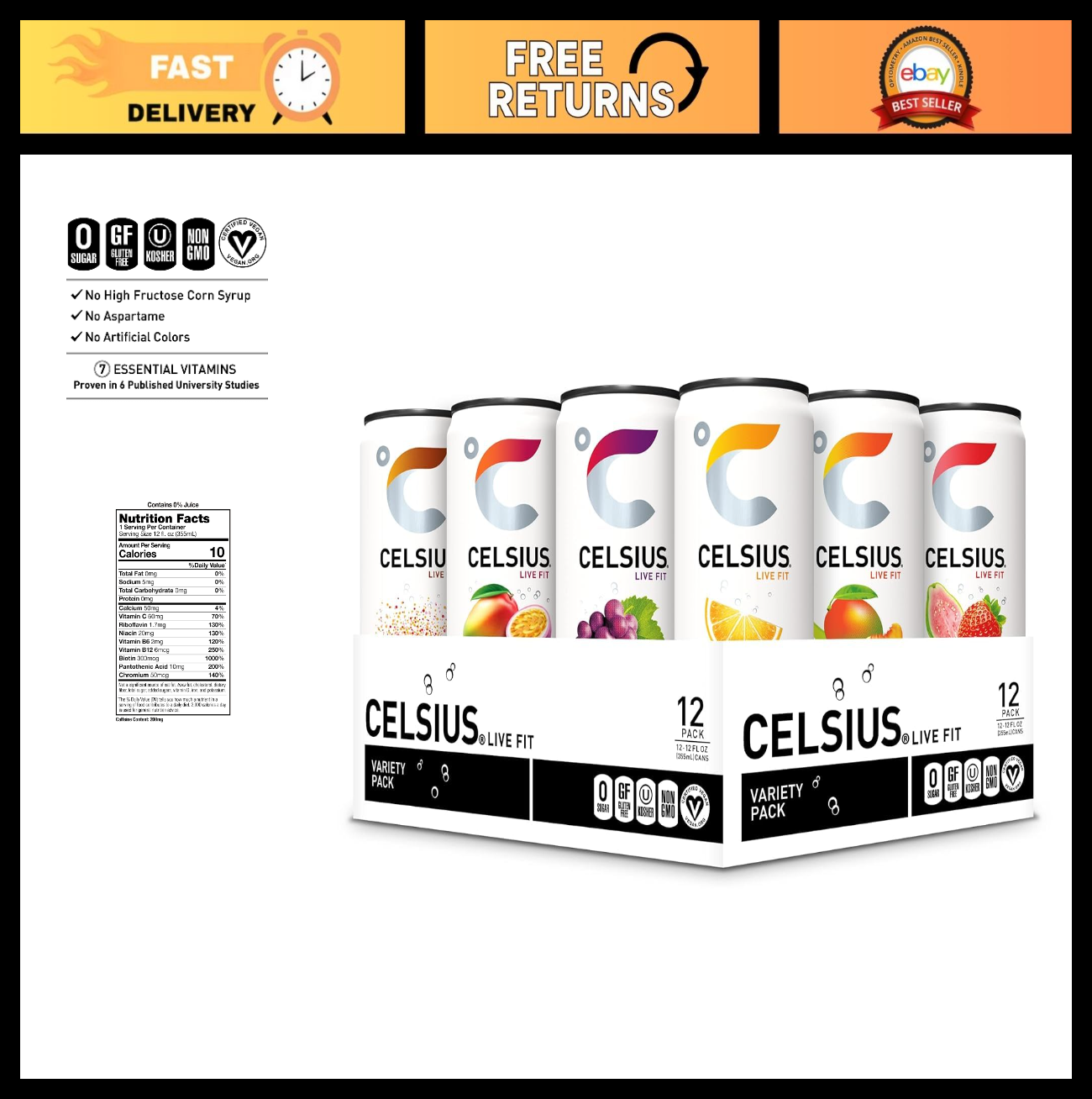 Assorted Flavors Energy Drink Variety Pack, 12 Fl Oz, Functional Energy Boost, 10