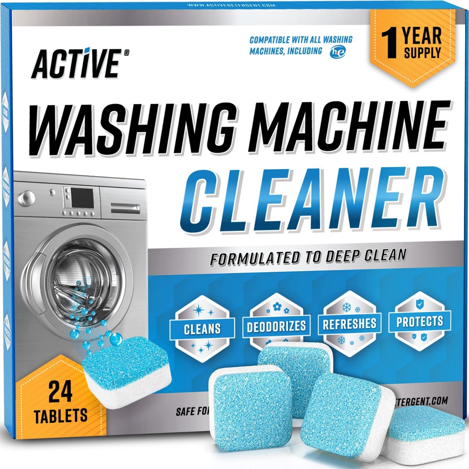 Washing Machine Cleaner Tablets 24 Pack   Deep Clean HE & Top Load Washers, Eco 1