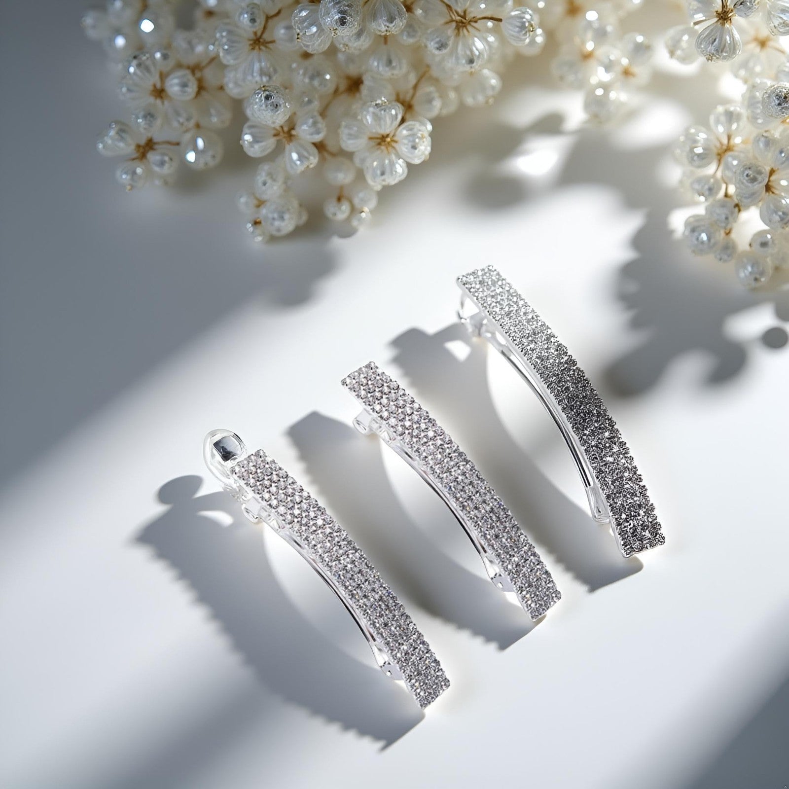 2Pcs Sparkly Rhinestone Hair Clips - Bridal Bling Ponytail Holders, Side Barrett7
