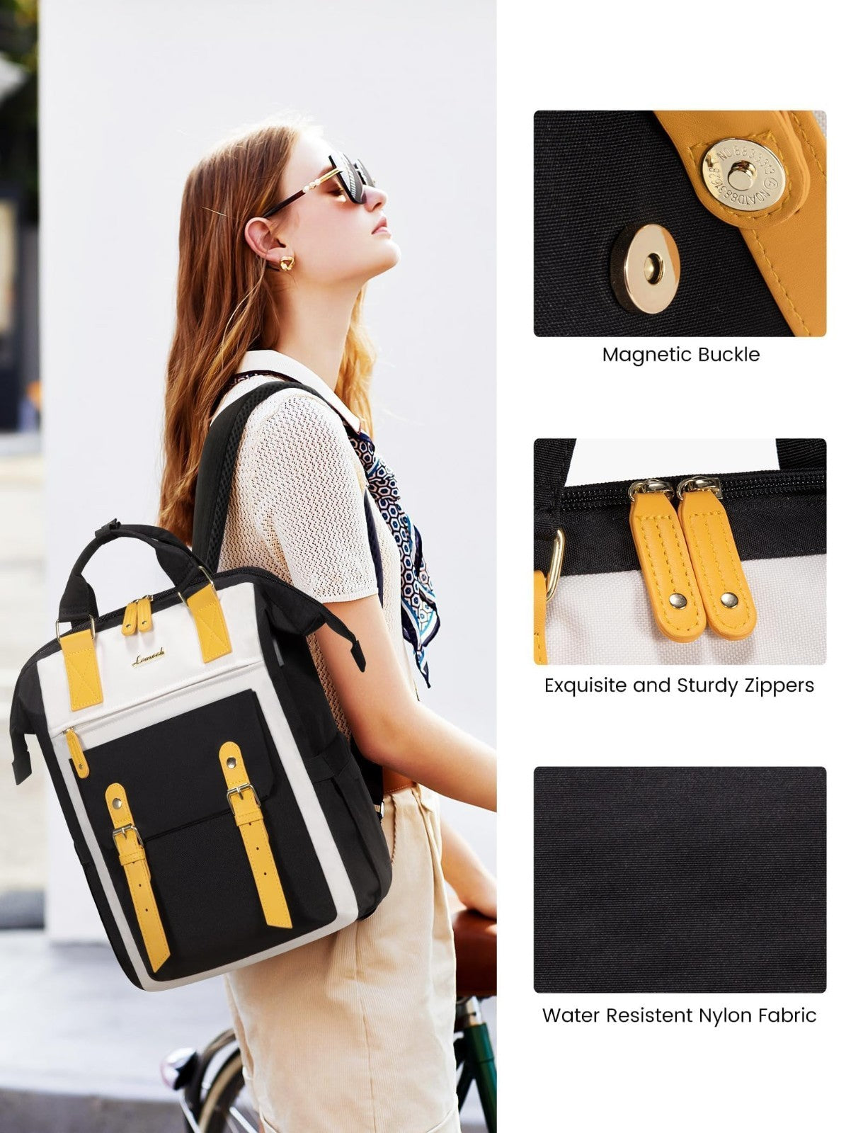 Stylish 17.3" Laptop Backpack for Women, Water Resistant Work Travel Bag, Y Beig2