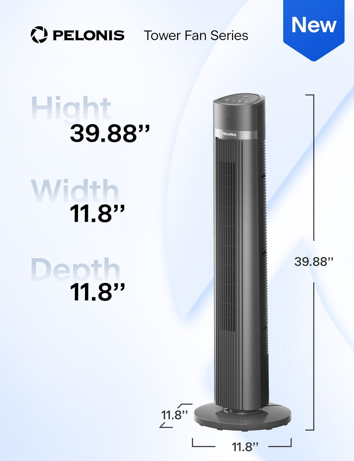 Bladeless Tower Fan 40" for Bedroom, Remote Control, 90° Oscillation, 3 Speeds,2
