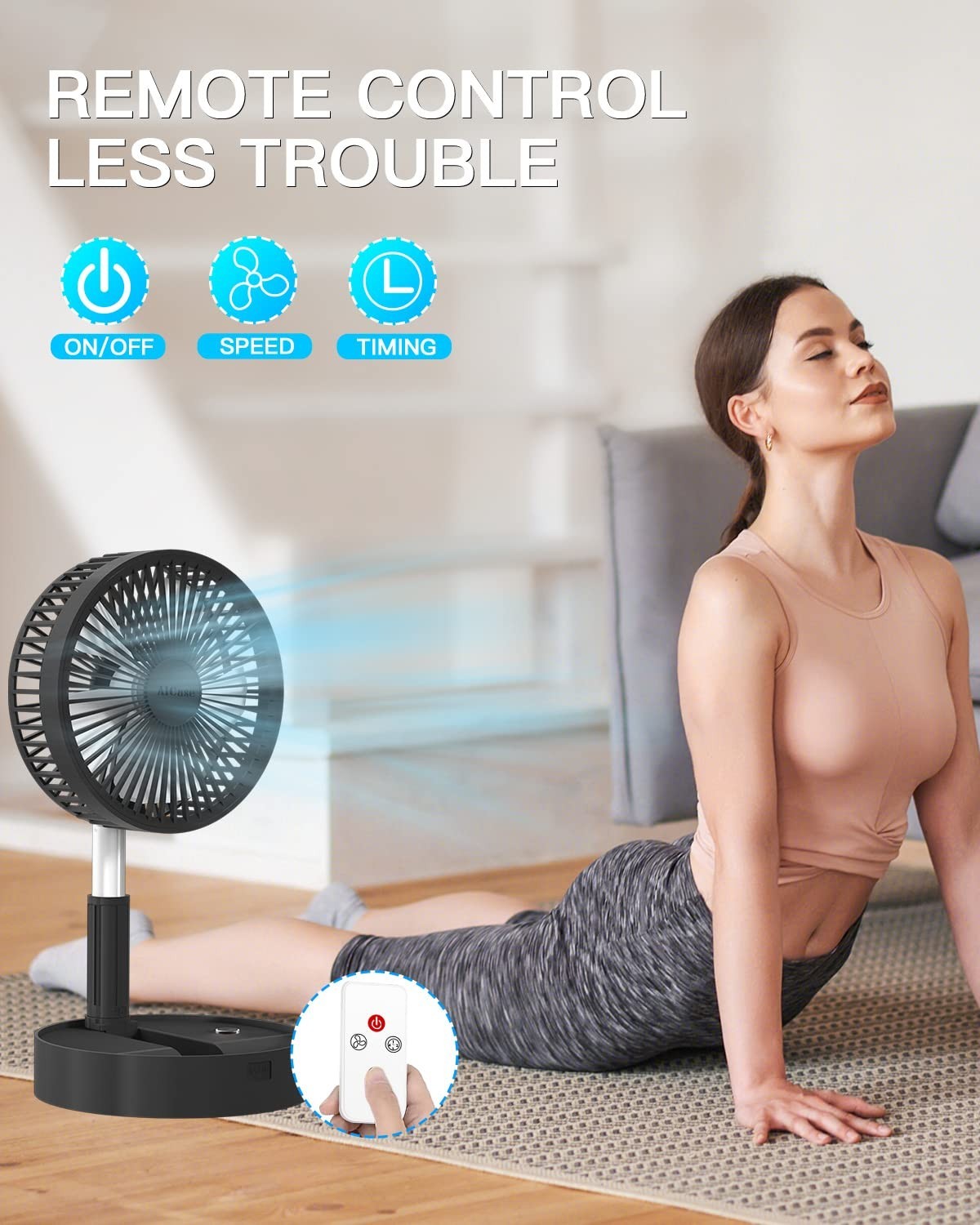 Portable Folding Stand Fan, USB Rechargeable 7200mAh, 4 Speed Adjustable Height,3
