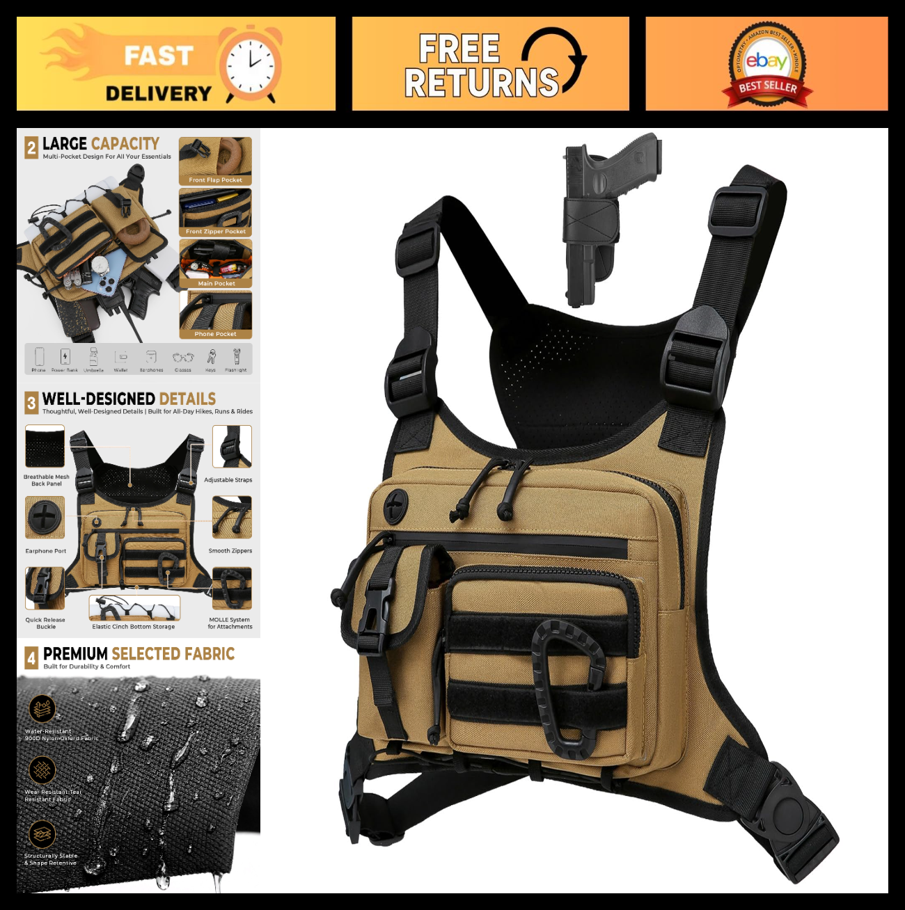 Optimized eBay Title:  "Outdoor Tactical Chest Bag for Men & Women - EDC Pack f0