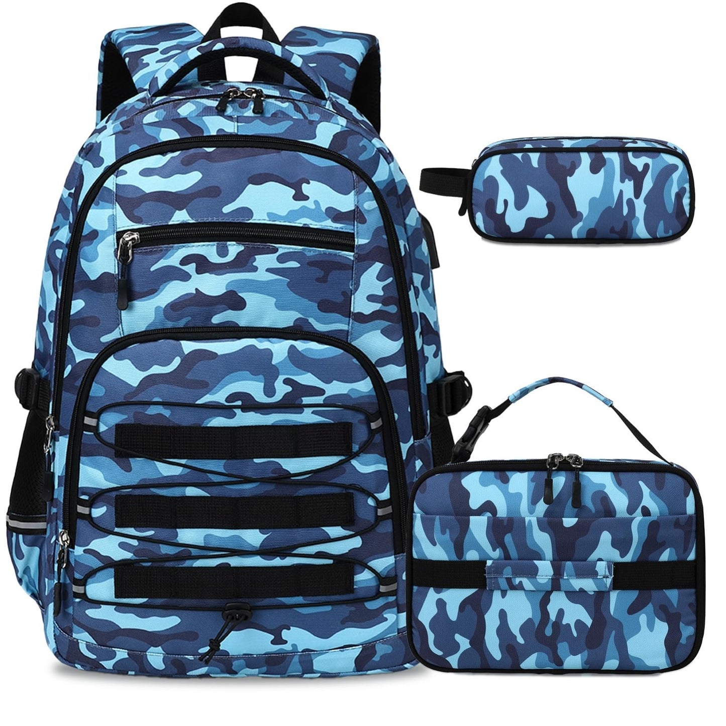 Tactical Camo Backpack for Boys   School Bag Set with Lunch Bag & USB Port1