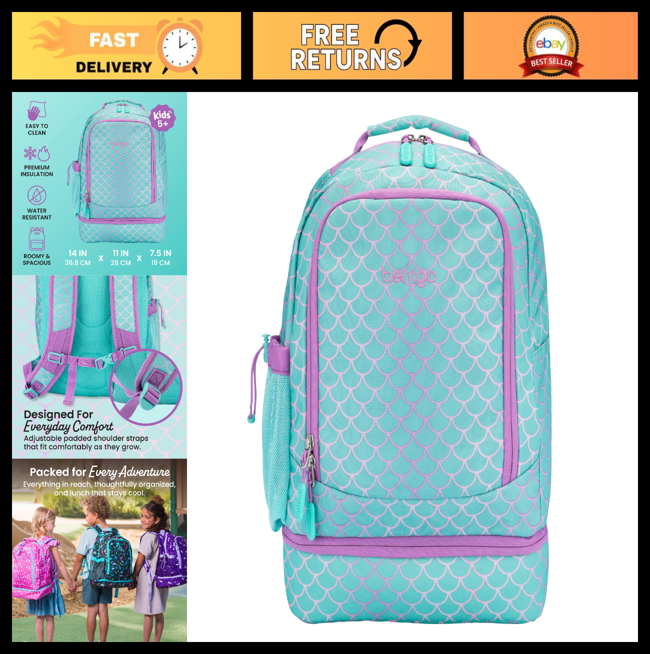 Kids 2 in 1 Backpack & Insulated Lunch Bag Set with Padded Straps for School0