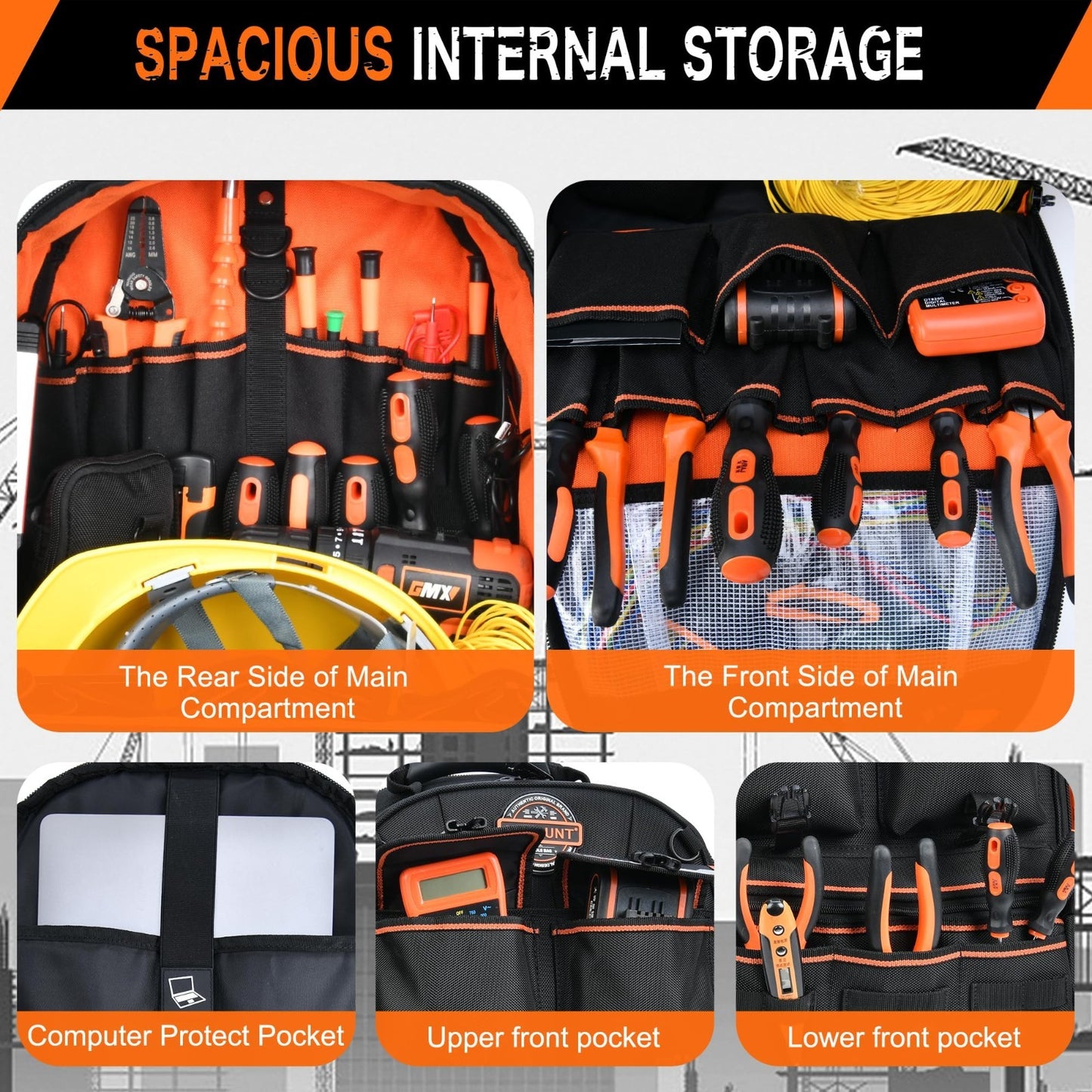 Heavy Duty Tool Backpack 18.5"   56 Pockets, Molded Bottom, Durable Storage Bag3