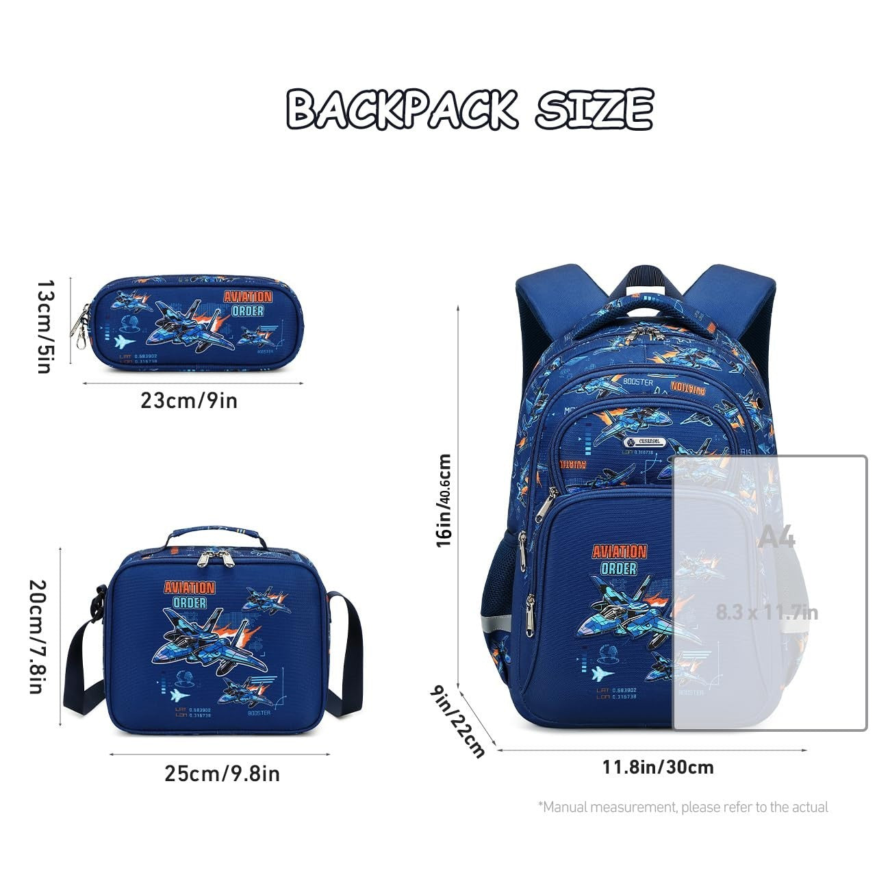 Fighter Pattern Kids Backpack with Lunch Box for Boys Ages 5 10, 16in Book Bag3