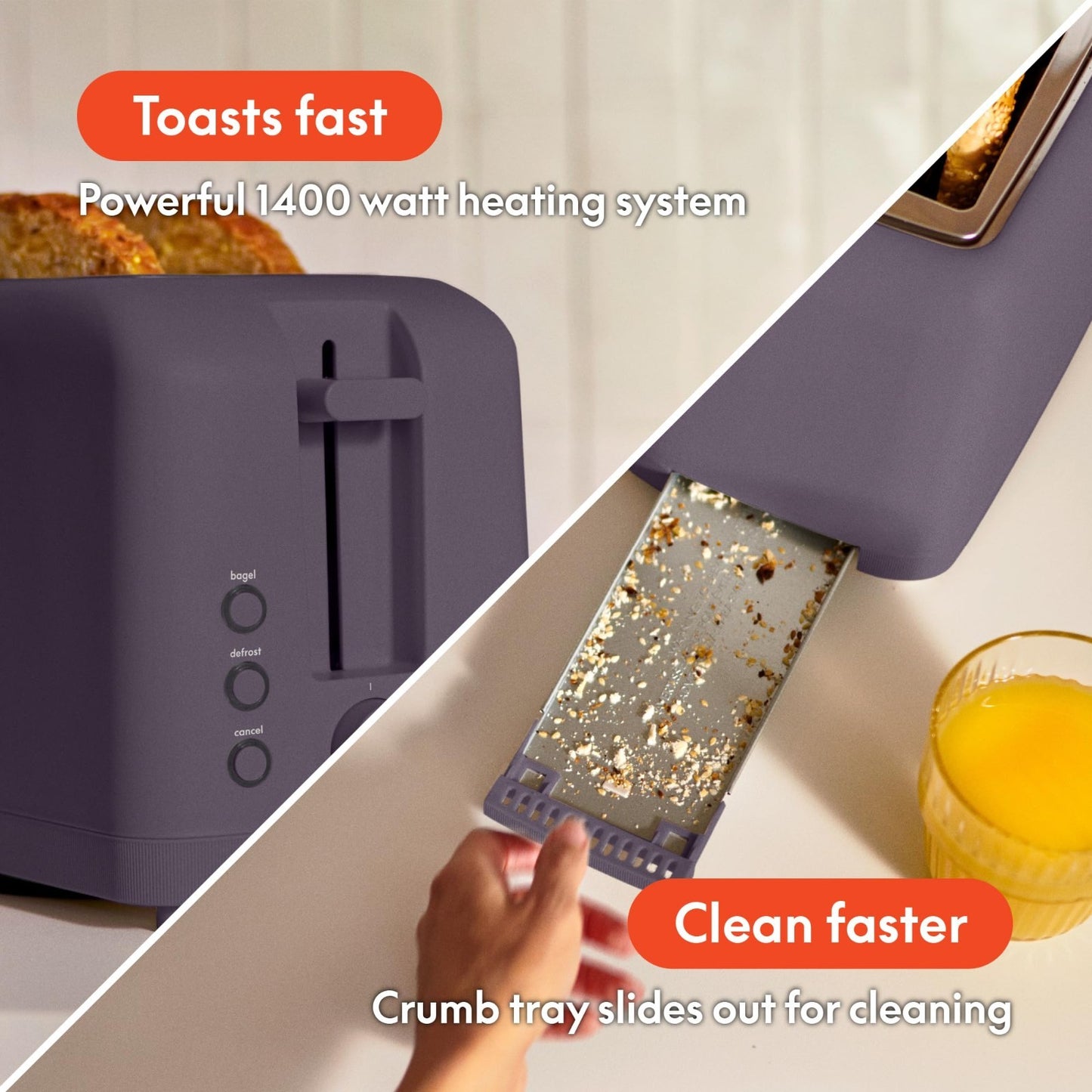 Slim 4 Slice Toaster Extra Long & Wide Slots, Fits Anywhere, Plum Color5