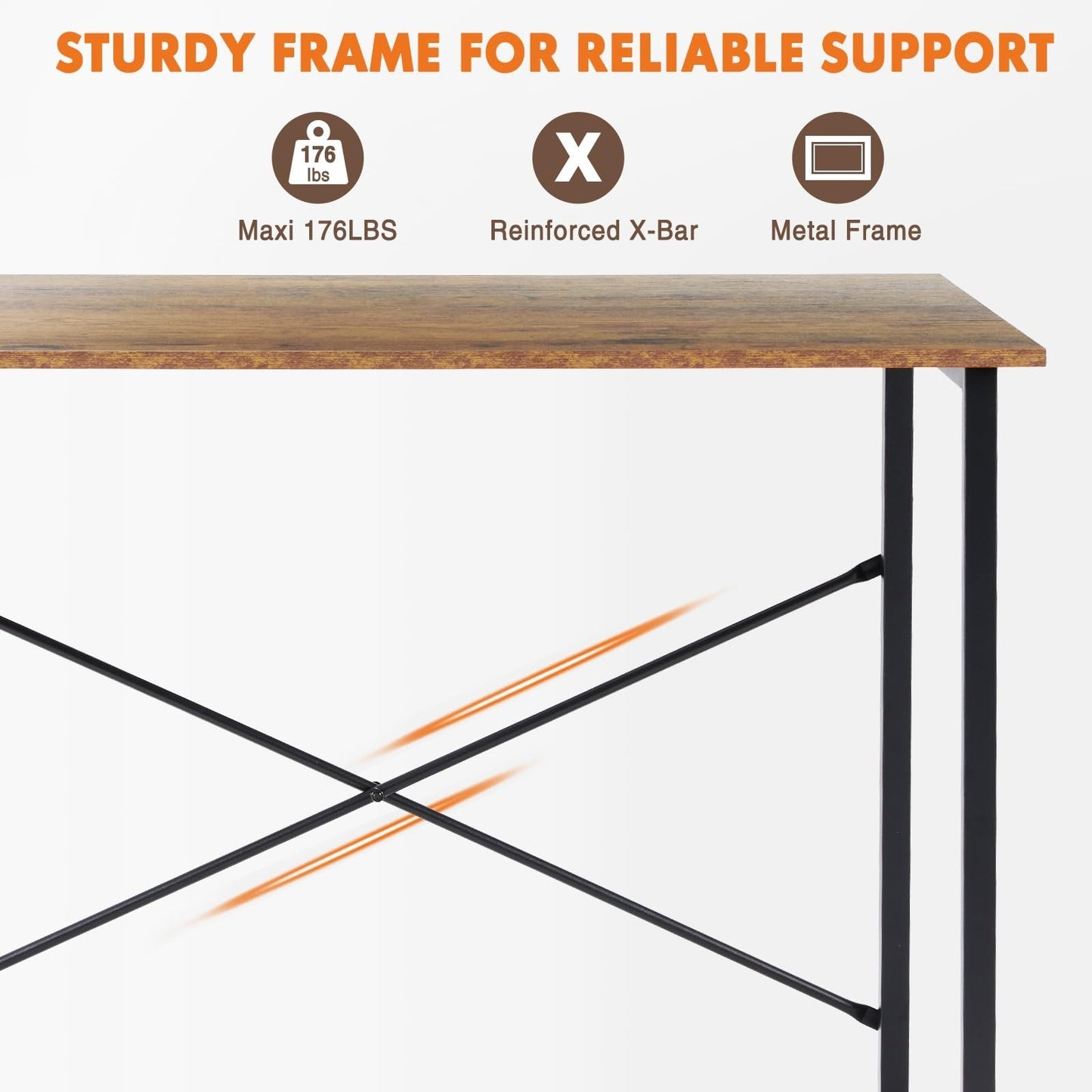 47 Inch Modern Small Office Desk - Rustic Brown Writing Table with Metal Frame4