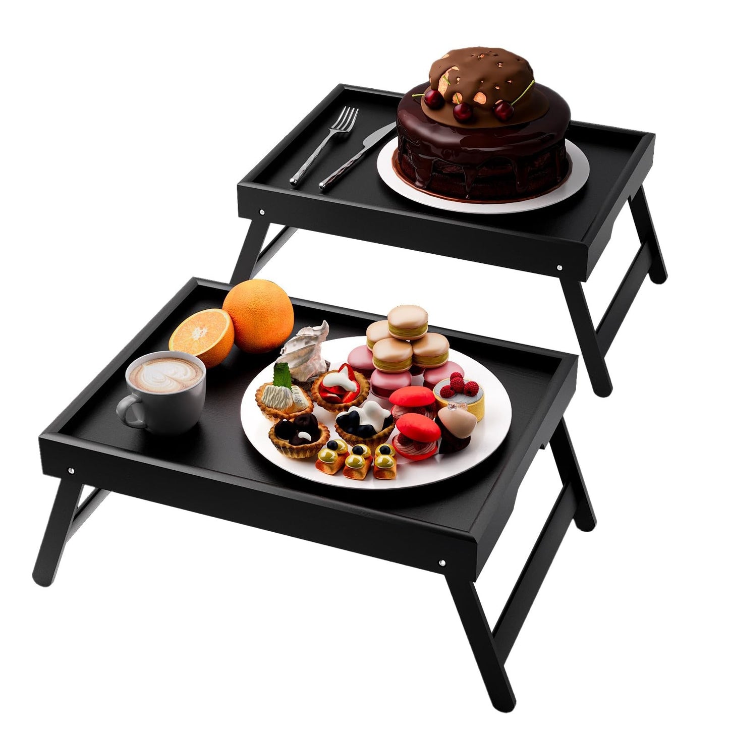 2 Pack Folding Bamboo Bed Tray Tables - Breakfast & Snack Serving Trays, Laptop1