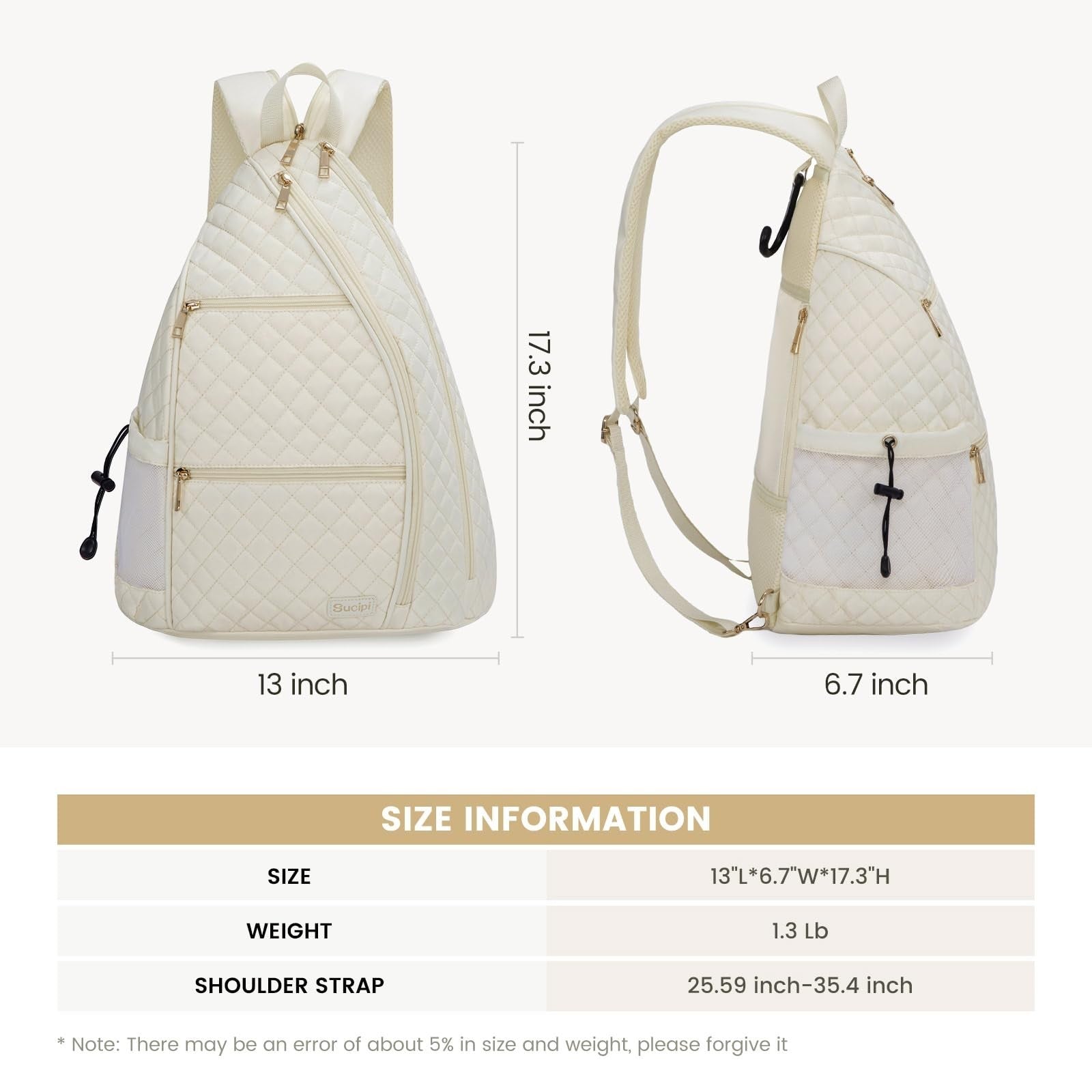 Quilted Crossbody Sling Backpack for Women - Tennis & Pickleball Paddle Bag2