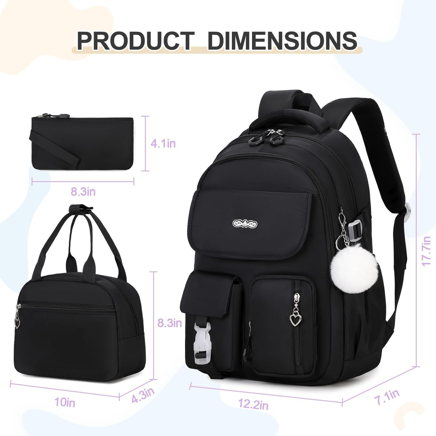 3PCS Girls School Backpack Set with Lunch Box & Pencil Pouch   Stylish & Durable2