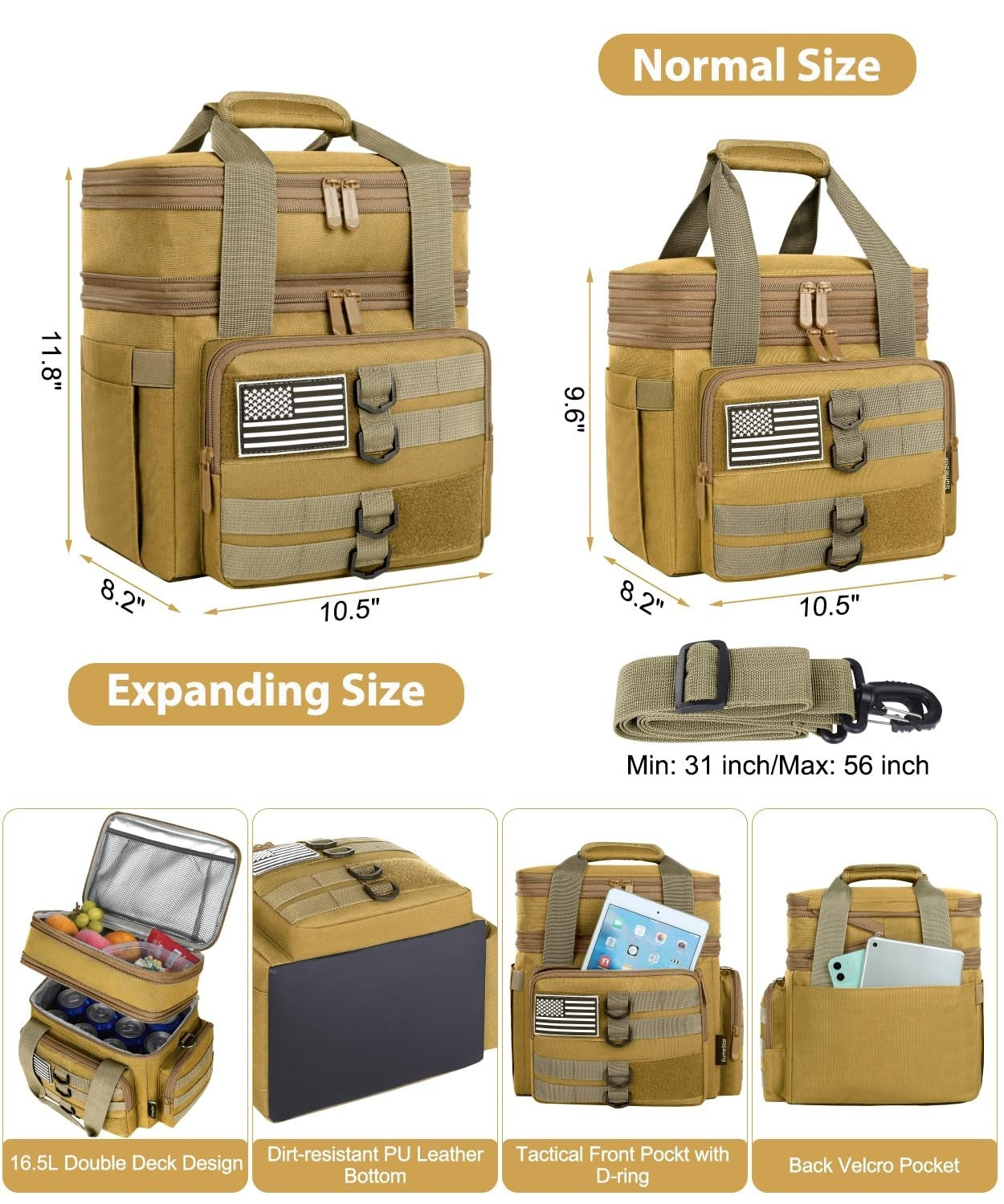 Tactical Insulated Lunch Bag for Men, Heavy Duty Expandable Cooler, Leakproof Pa2