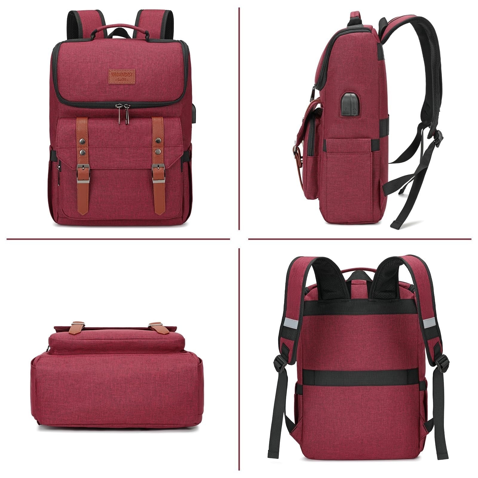 Vintage Travel Laptop Backpack with USB Charging Port for 15.6" Laptops - Red Br5
