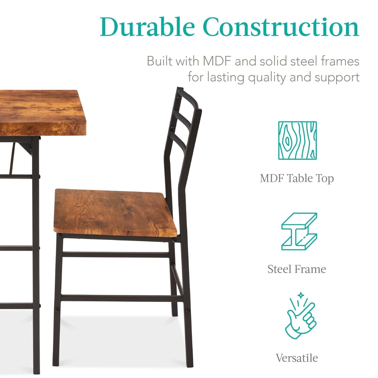 Modern 3 Piece Dining Set, Space Saving Dinette for Kitchen & Small Spaces, Stee4