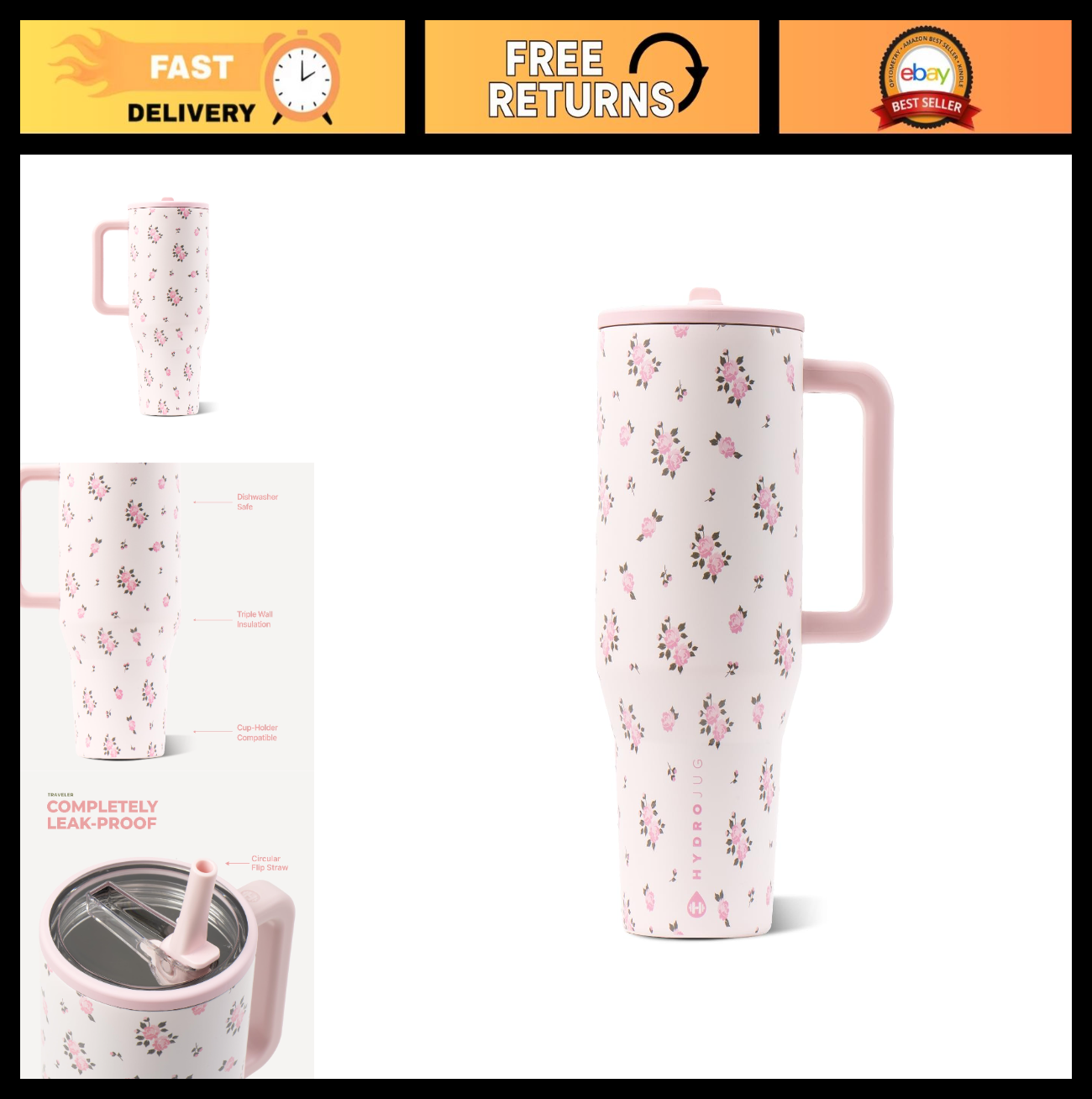 40oz Insulated Tumbler with Handle & Straw   Travel Mug for Hot & Cold Beverages0