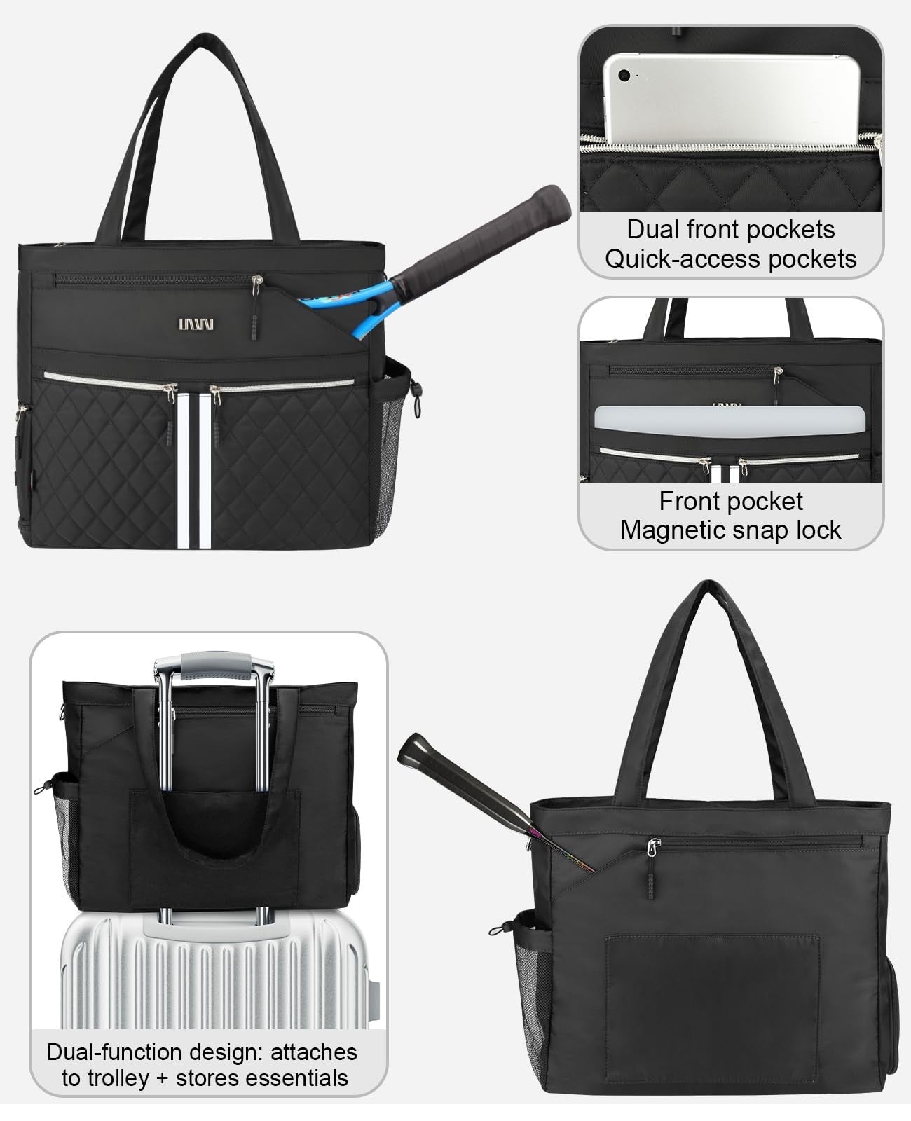 Tennis Bag for Women - Holds 2 Rackets, Ventilated Shoe Compartment, Gym & Pickl6