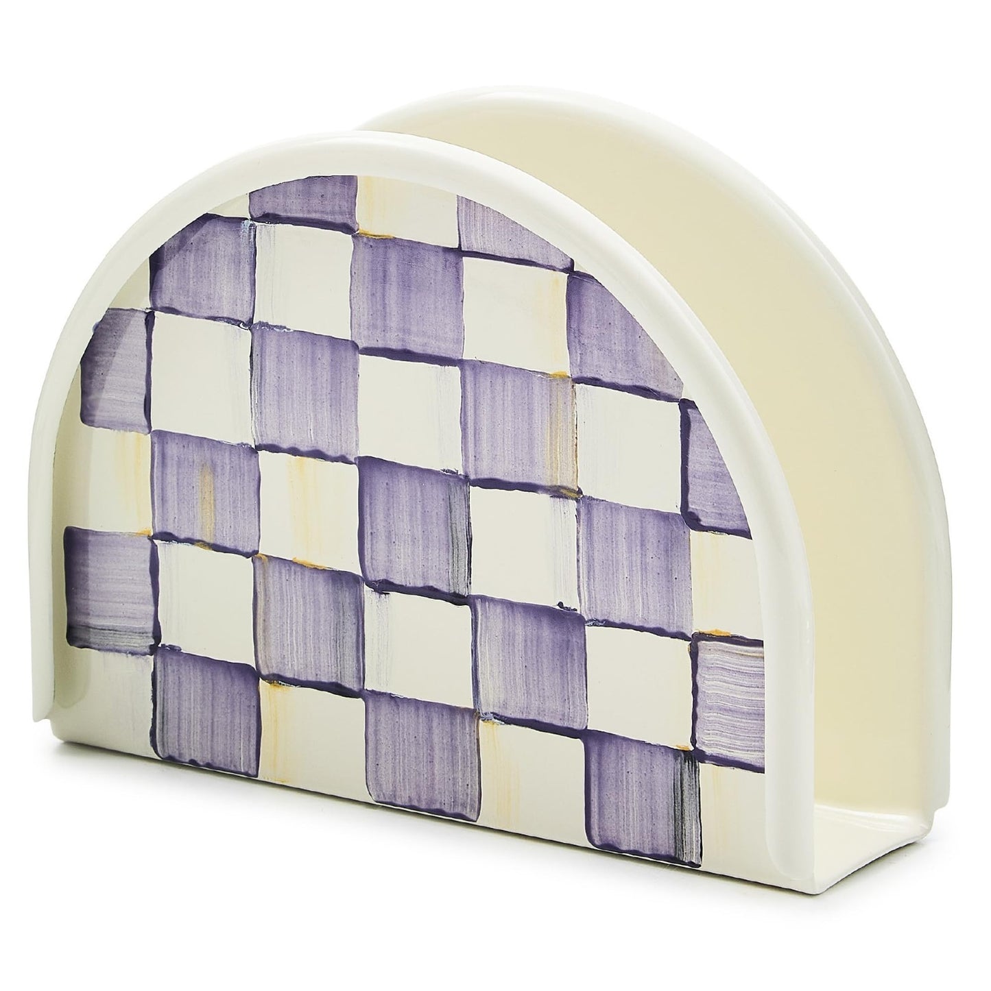 Enamel Napkin Holder for Kitchen - Stylish Purple & White Check Design, Table &1