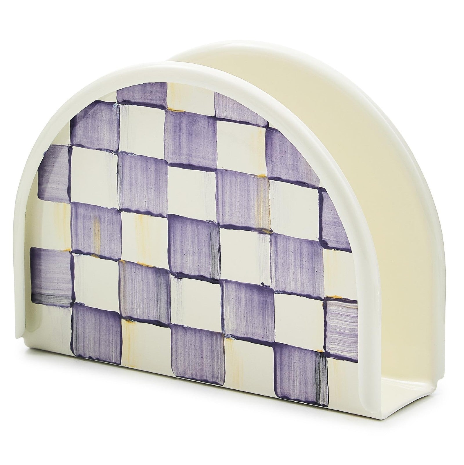 Enamel Napkin Holder for Kitchen - Stylish Purple & White Check Design, Table &1