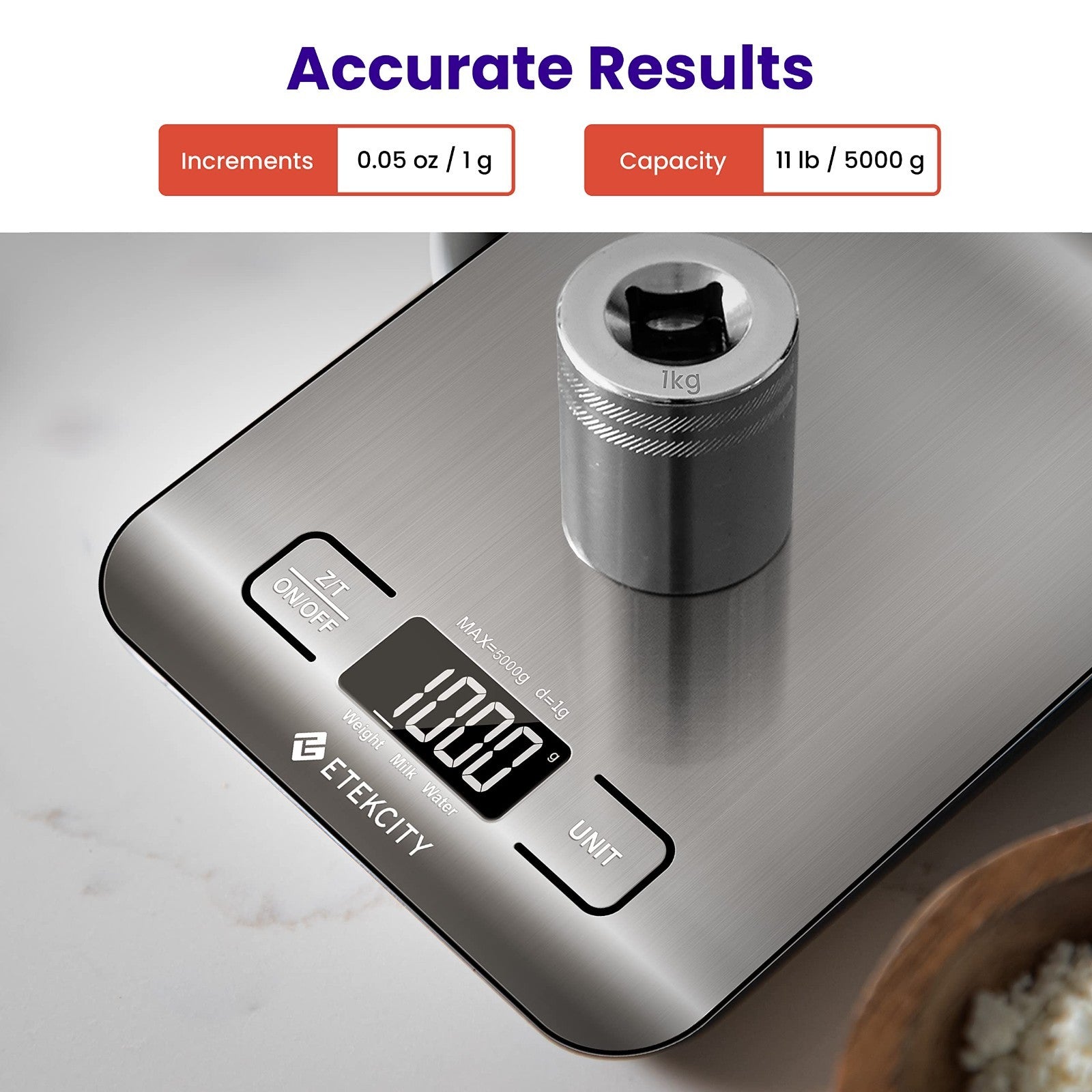 Digital Kitchen Scale   11lb Capacity, Grams/Ounces, Tare Function, Stainless St7