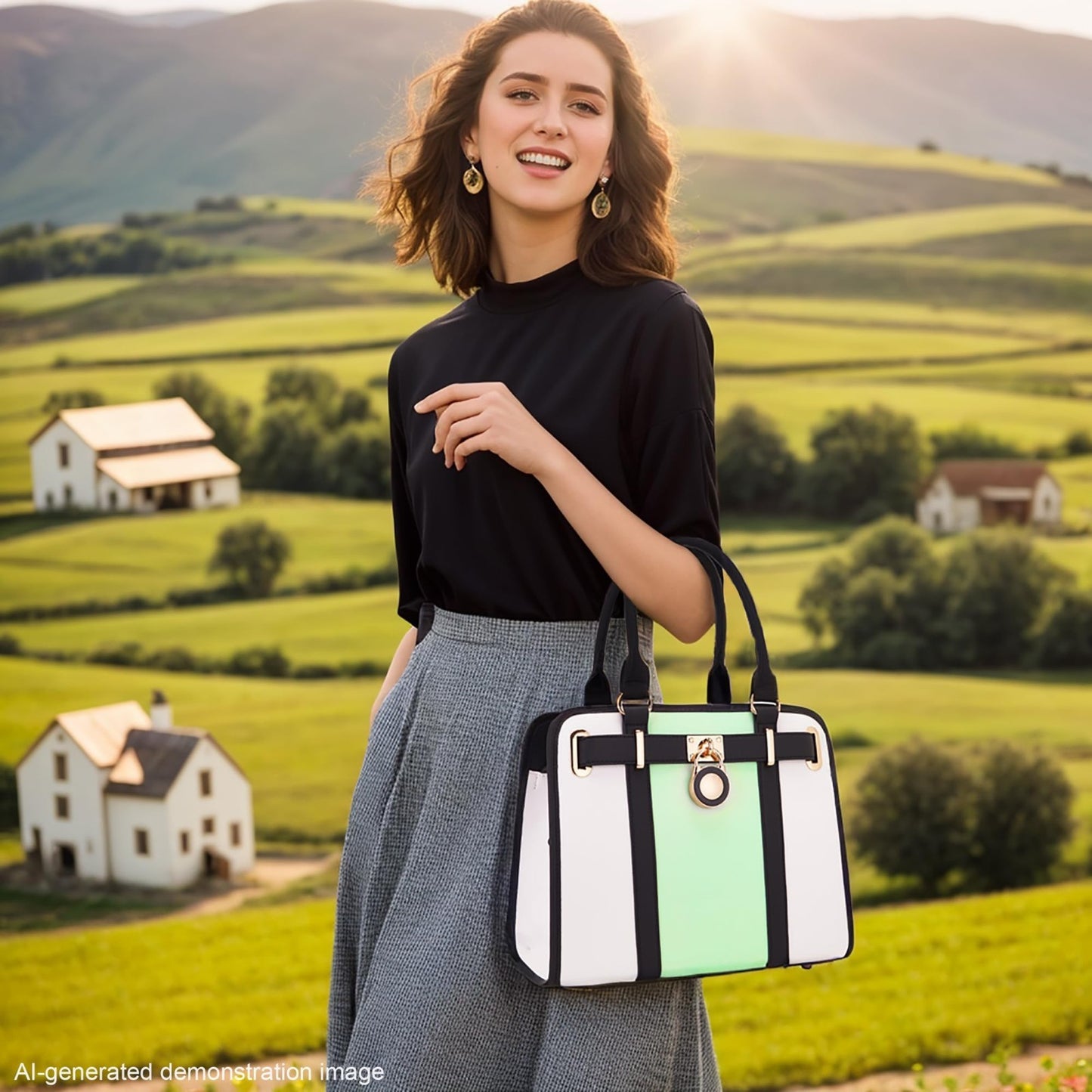 Stylish Women's Structured Satchel Tote Handbag Set with RFID Wallet - Fashion P2