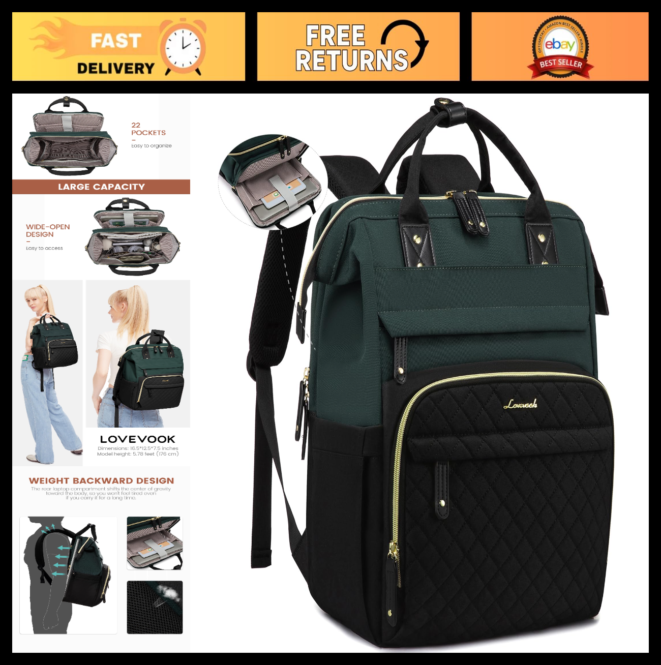 Waterproof 15.6" Laptop Backpack for Women   Travel, Work, College, Nurse Bag0
