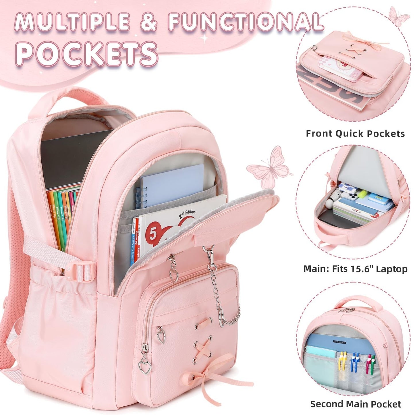 Girls Backpack Set with Lunch Box & Pencil Case   Stylish School Bag for Kids2