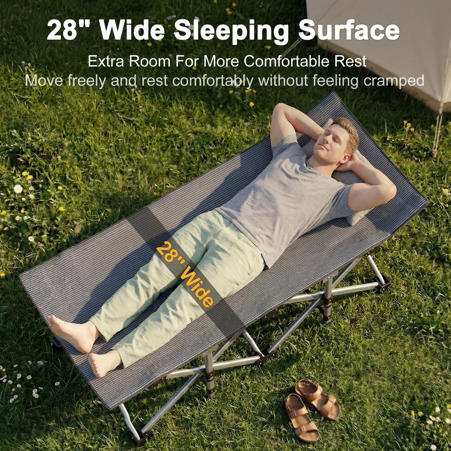 Folding Camping Cot for Adults   28" Wide Heavy Duty Bed, 800 lbs Capacity, 2 Pa4