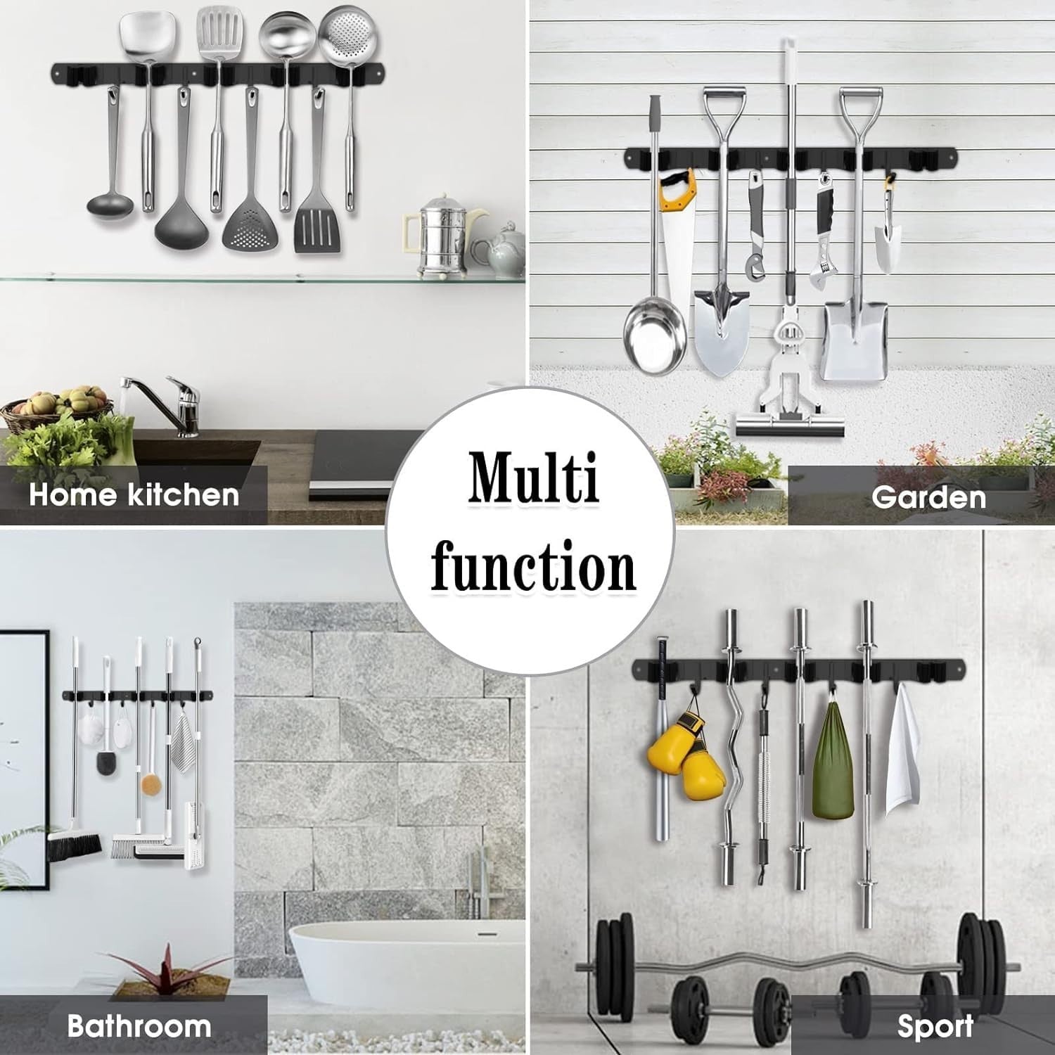 Wall Mount Broom Holder with 5 Racks & 4 Hooks - Mop & Broom Organizer Storage5
