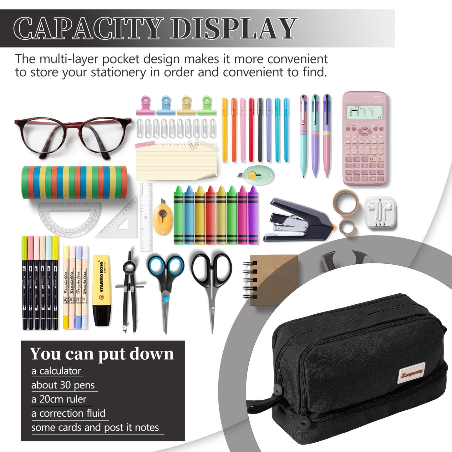 Large Capacity Multi Slot Pencil Case   4 Compartments Organizer Pouch for Schoo3
