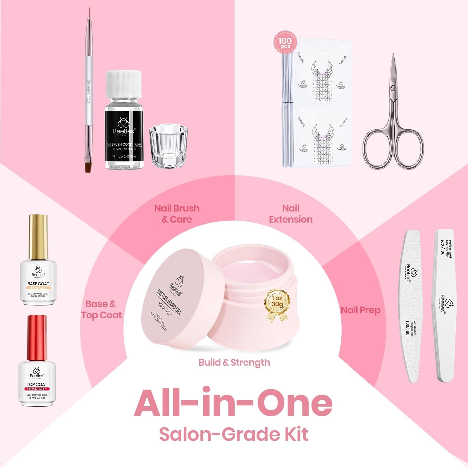 HEMA-Free Hard Gel Kit - 3 Colors, Base & Top Coat, Nail Forms, UV Nail Builder1
