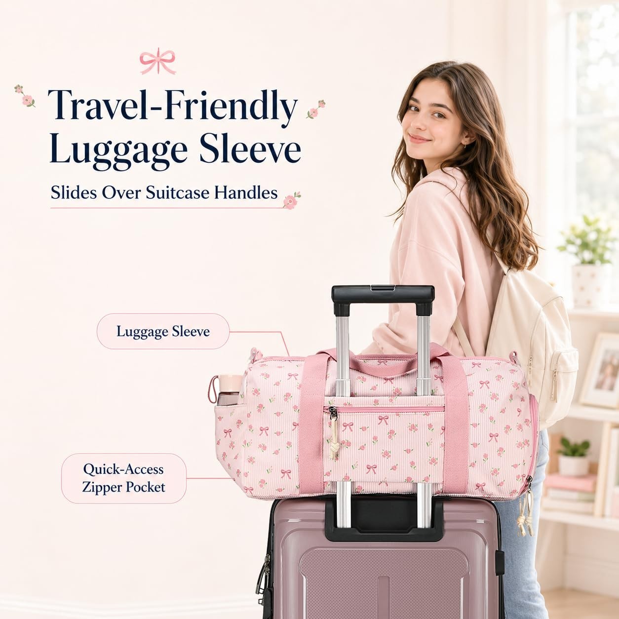 Cute Gym Duffle Bag for Girls - Waterproof Sports Overnight Bag with Shoe Compar6