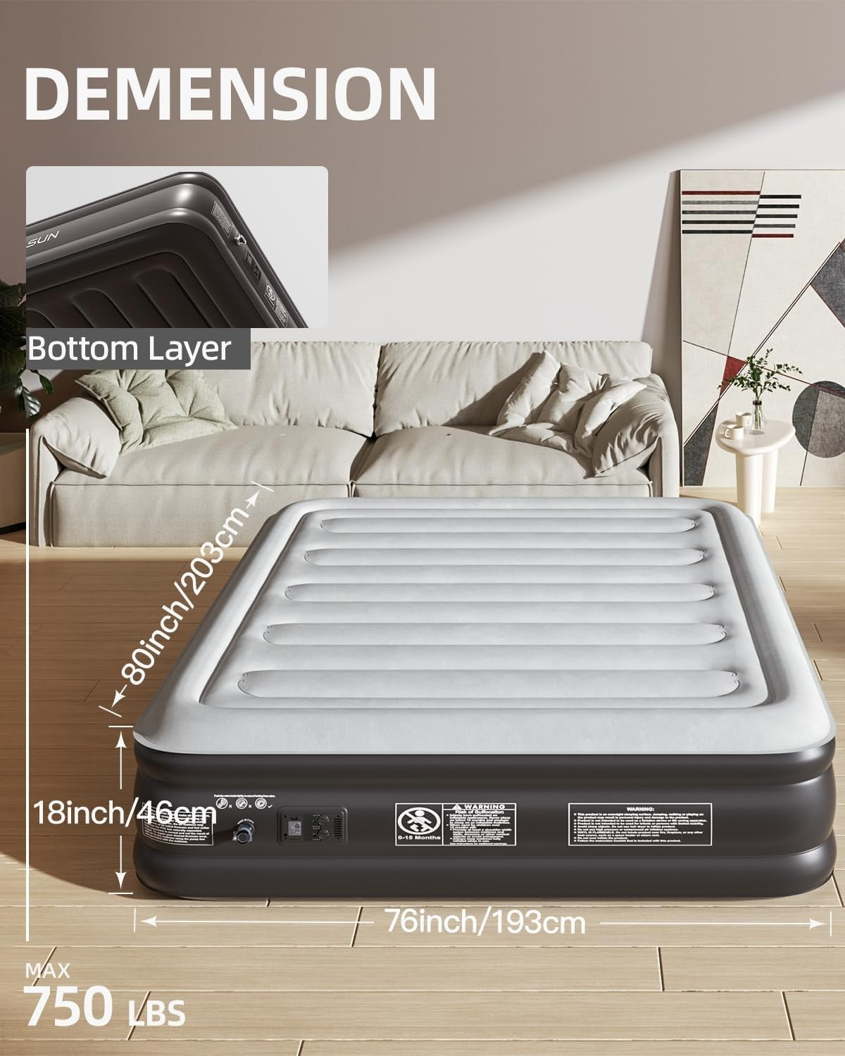 18" Raised Air Mattress with Built in Pump   Luxury Inflatable Bed for Home & Ca7