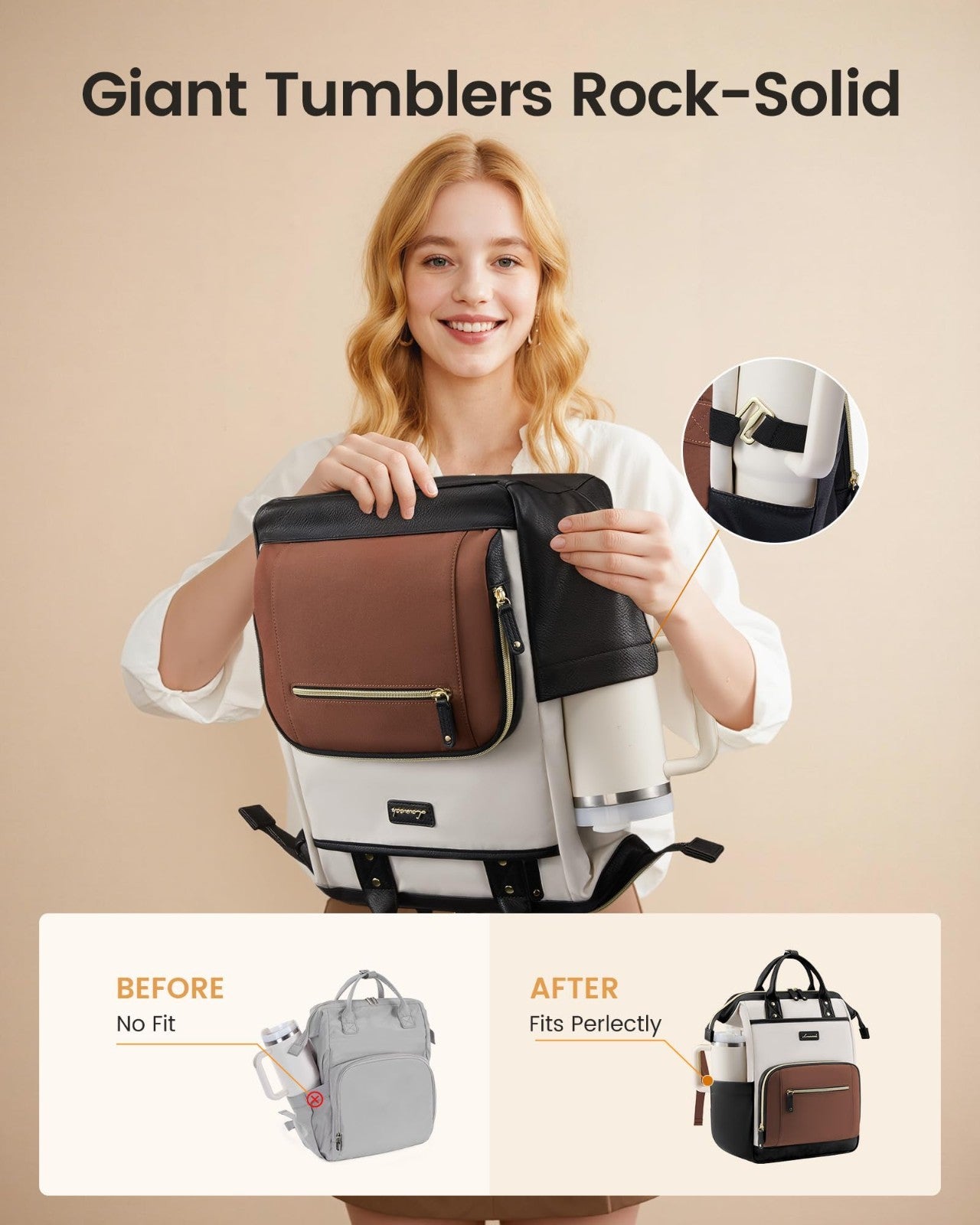 Stylish 15.6" Laptop Backpack with Tumbler Holder, Travel Bag for Work & College2