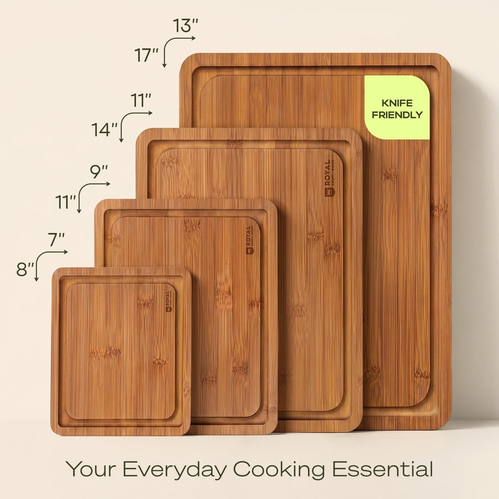 Wooden Cutting Boards Set   Bamboo Non Toxic Kitchen Prep & Serving Boards, 4 Pc4