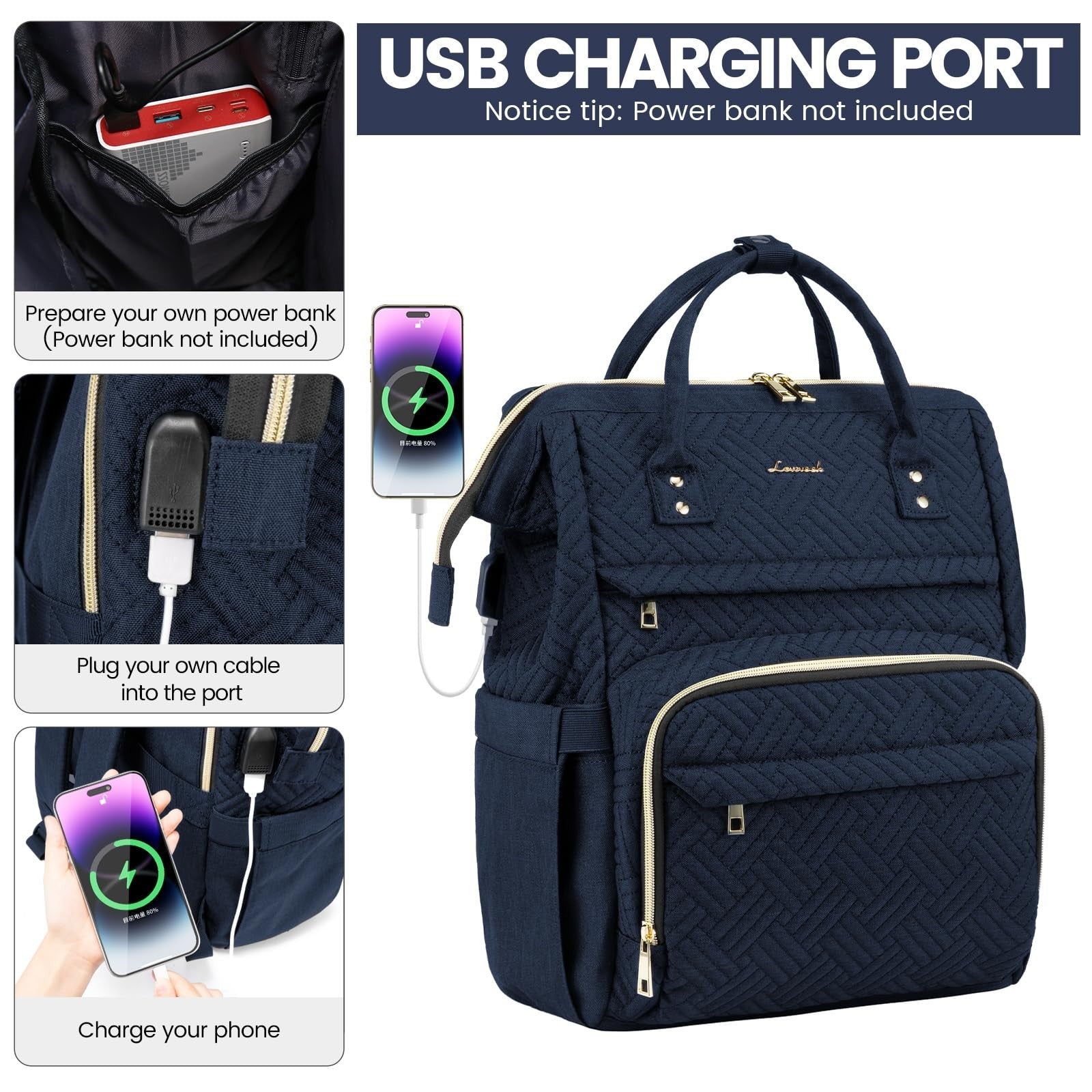 Stylish 15.6" Laptop Backpack for Women   Waterproof Travel Bag with USB Port, P3