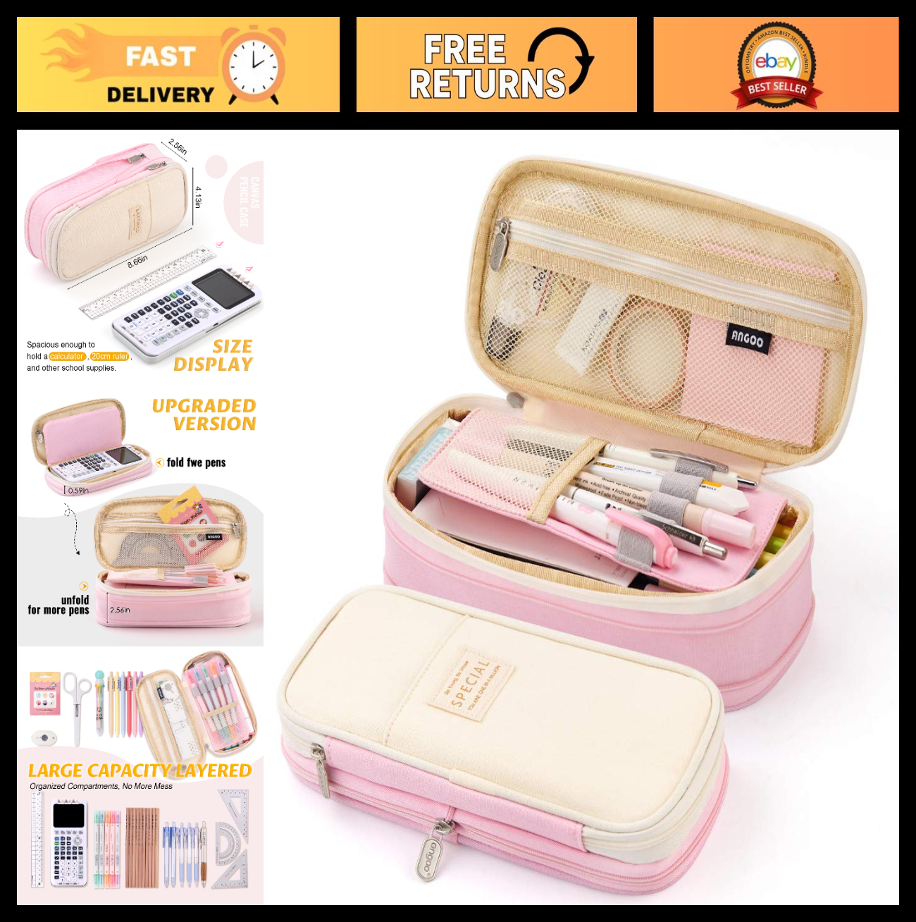 Large Capacity Pencil Case   Big Storage Organizer for Office, School, College  0