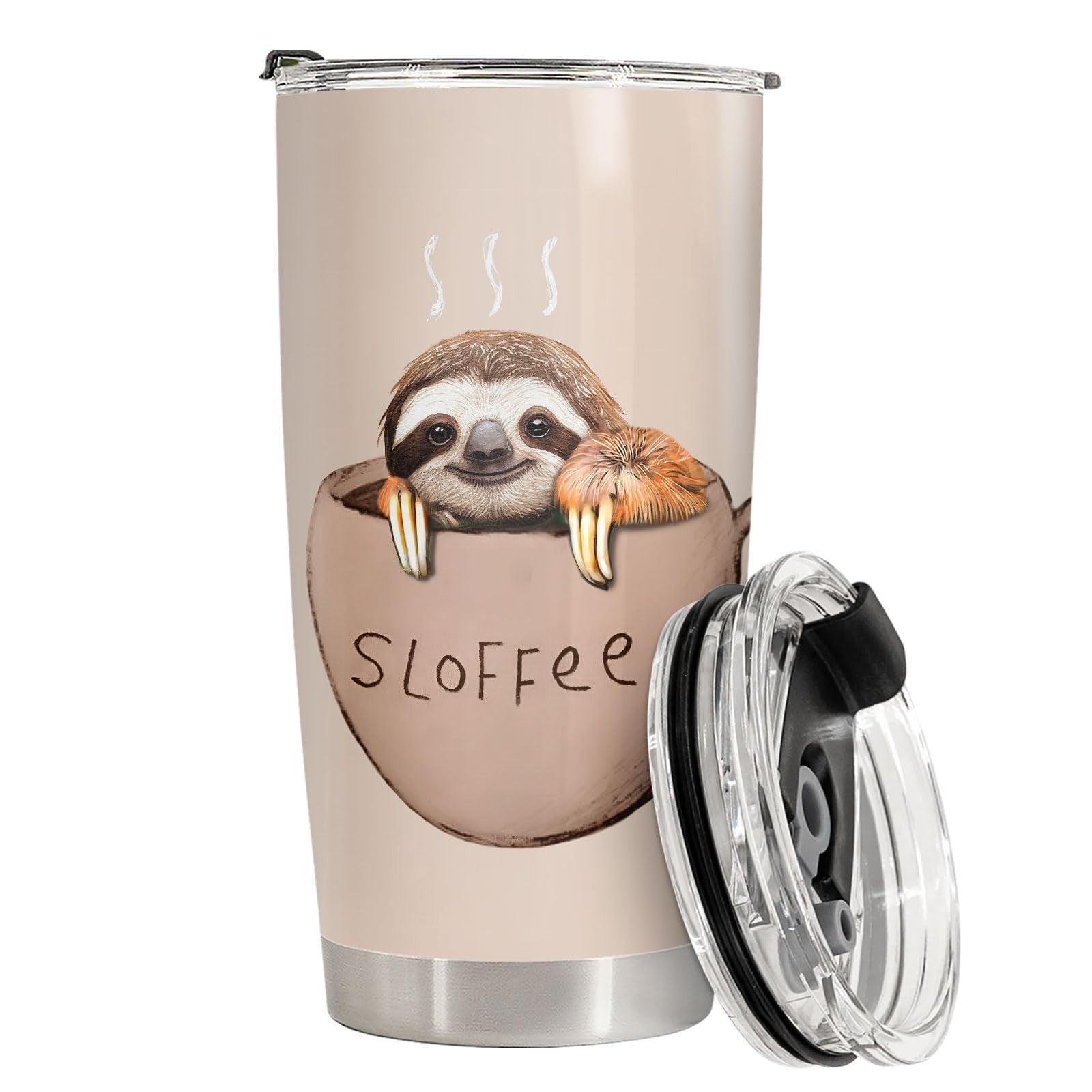 Cute Sloth 20oz Tumbler with Lid   Insulated Travel Mug for Coffee & Tea, Perfec3