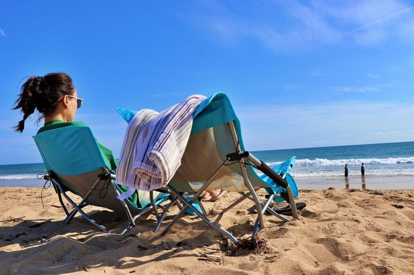 Compact Folding Beach Chair 2 Pack - Lightweight Portable Camping Chairs with Cu2