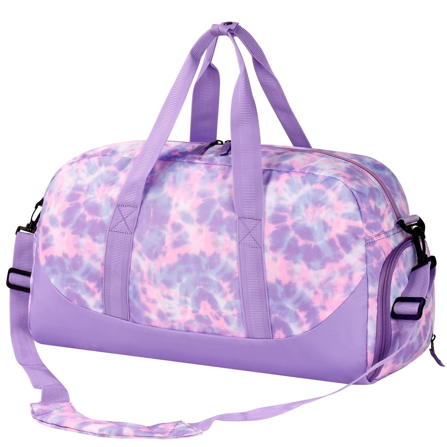 Girls Tie Dye Duffle Bag for Kids, Large Overnight Travel Bag with Shoe Compartm1