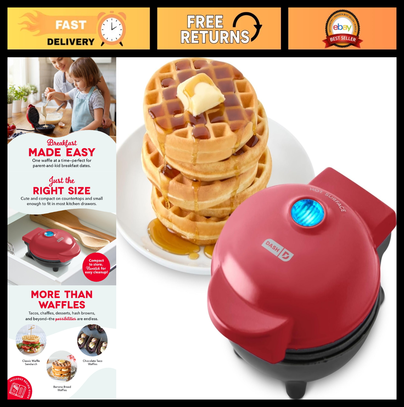 Compact Mini Waffle Maker - 4-Inch Nonstick Iron for Dorms, RVs & Kids - Chaffle0